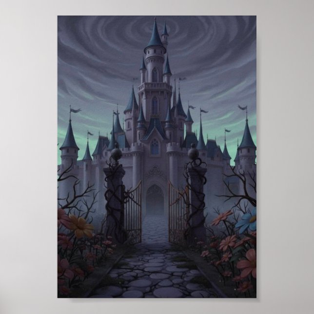 Póster de niebla de puertas de hierro del castillo (Frente)