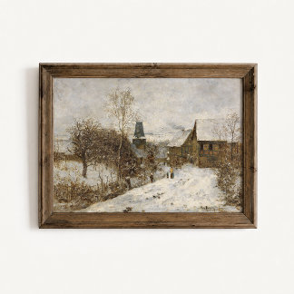 Póster de nieve de la aldea de invierno antigua
