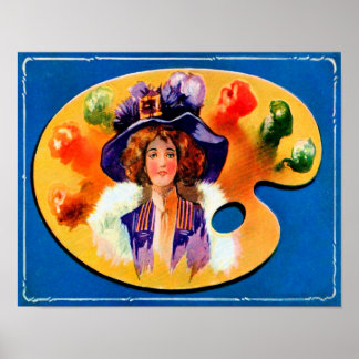 Póster de niña eduardiana en paleta de pintor de 1