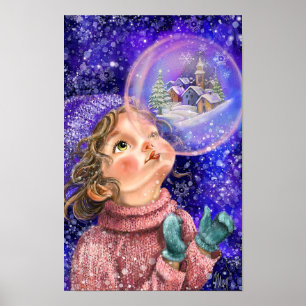 Póster de niña soñadora linda