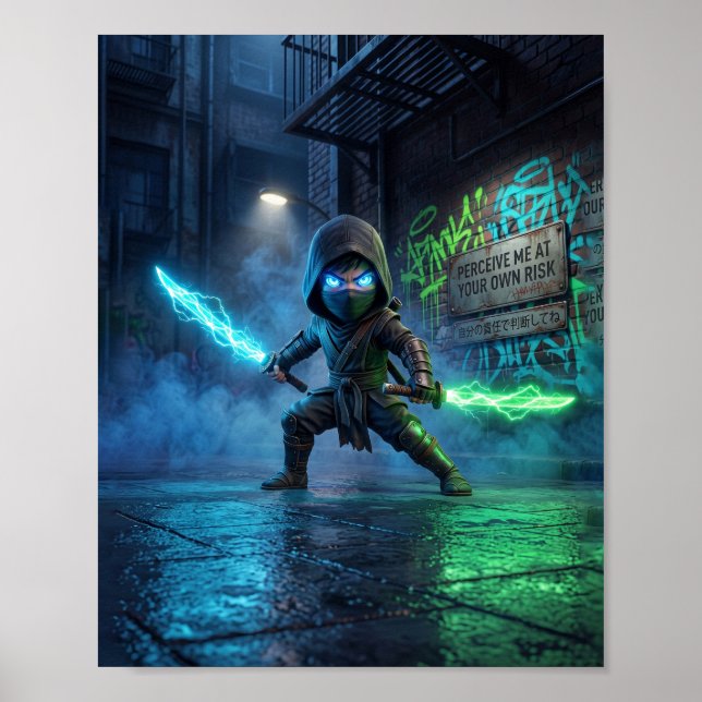 Póster de Ninja Cyberpunk Neon (Frente)