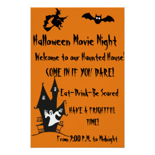 Póster de noche de cine de casa embrujada de Hallo