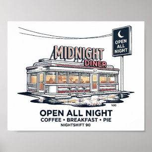 Póster de Noche de Comida Rápida Abierto Toda la N