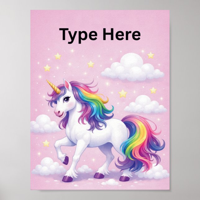 Póster de nombre de unicornio personalizado (Frente)