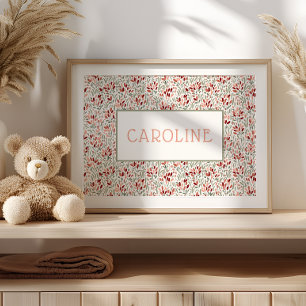 Póster de nombre personalizado Floral Girl Arte de