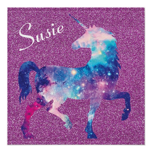 Poster de nombres de unicornio morado rosado (Anverso)