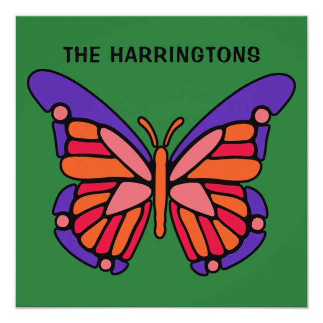 Poster de nombres personalizados de mariposa con e (Anverso)