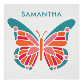Poster de nombres personalizados de mariposa con e