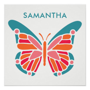 Poster de nombres personalizados de mariposa con e