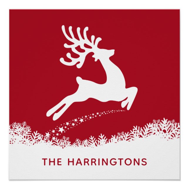 Poster de nombres personalizados de reno de salto (Anverso)