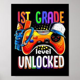 Póster De Nuevo A La Escuela Gamepad Primer Grado Unloc