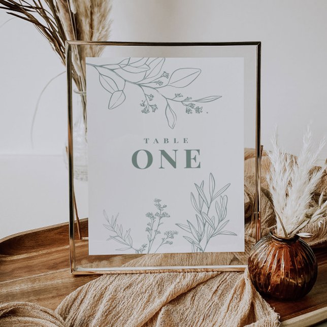 Póster de números de mesa verde salvia floral (Subido por el creador)