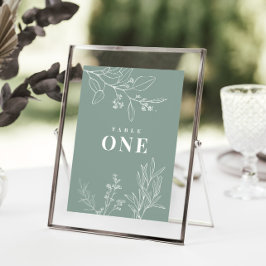 Póster de números de mesa verde salvia floral boho