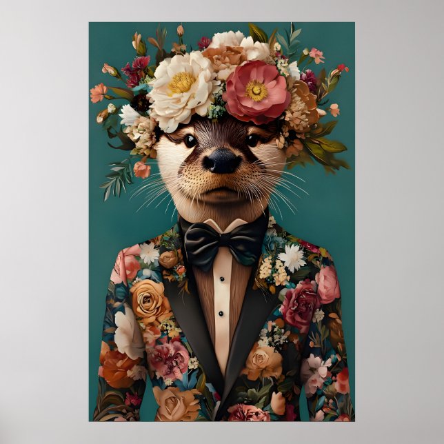 Póster de nutria con traje, retrato de nutria, óle (Frente)