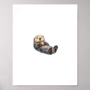 Póster de nutria marina flotando de espaldas