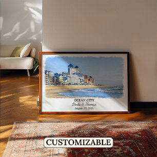 Póster de Ocean City Maryland, Acuarela, Personali