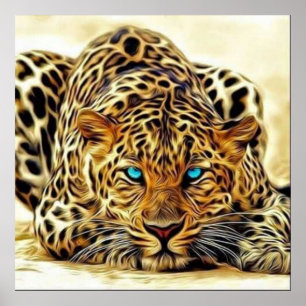 Póster de ojos azules de leopardo de moda