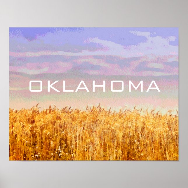 Poster de Oklahoma con campo de trigo y arte celes (Frente)