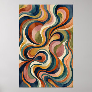 Póster de olas de acuarela abstracta Orgánico Flui
