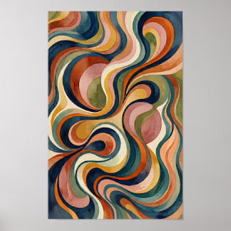 Póster de olas de acuarela abstracta Orgánico Flui