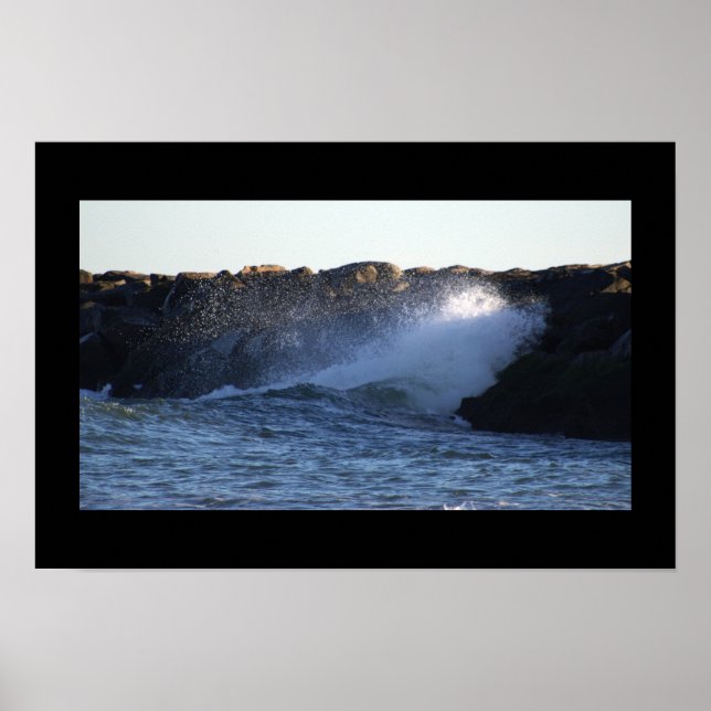 Póster de olas de Manahawkin golpeando el malecón (Frente)