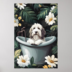 Póster de Old English Sheepdog en bañera, perro di