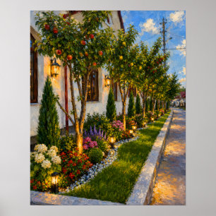 Póster de óleo de camino de jardín de huerta de ve