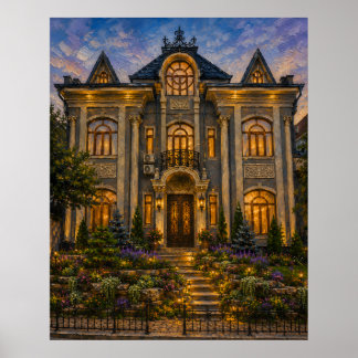 Póster de óleo de jardín de casa adosada victorian