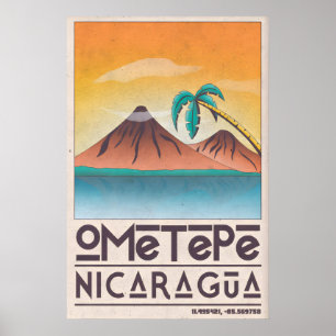 Póster de Ometepe Nicaragua Arte de viaje vintage