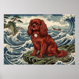 Póster de Onda Japonesa del Cavalier King Charles