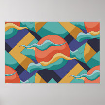 Póster de ondas geométricas abstractas
