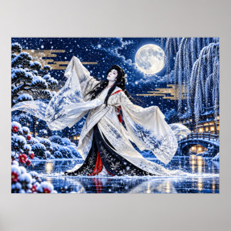 Póster de Onnagata Japonés Luna de Nieve