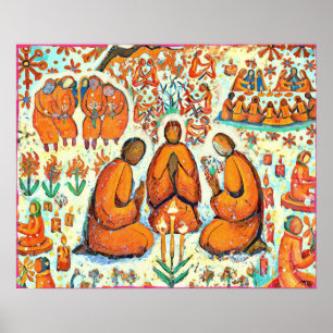 Poster de oración de amor de arte folclórico naïf