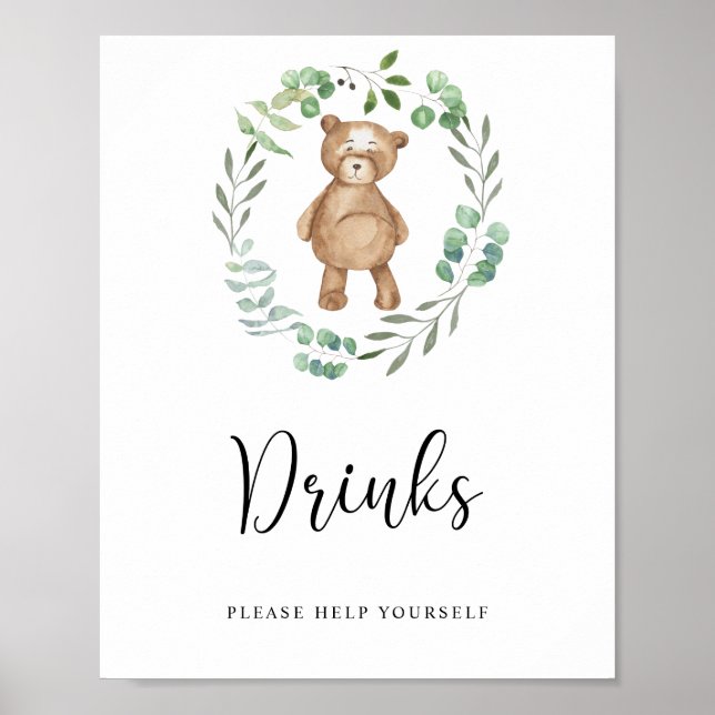 Póster de osito bebe Drinks sírvete tú mismo (Frente)