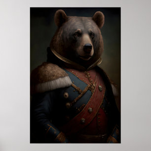 Póster de oso de pintura militar del Renacimiento 