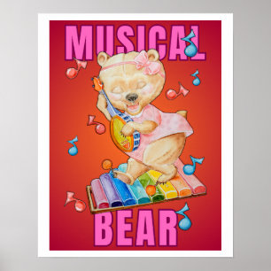 Póster de oso musical, valor (semi brillo)
