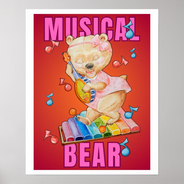 Póster de oso musical, valor (semi brillo) (Frente)