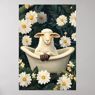 Póster de oveja en bañera, Póster divertido de ani