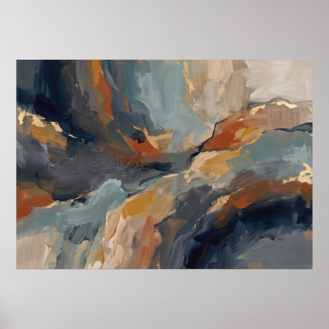 Póster de paisaje abstracto de óxido azul (Frente)