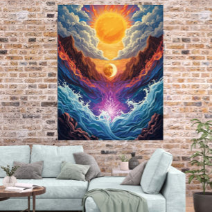 Póster de paisaje abstracto surrealista del sol y