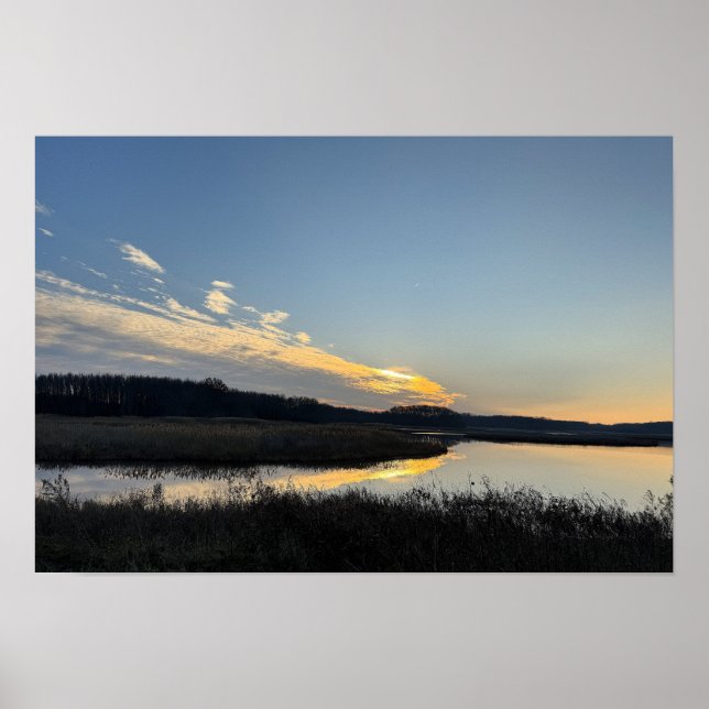 Póster de paisaje acuático al atardecer (Frente)