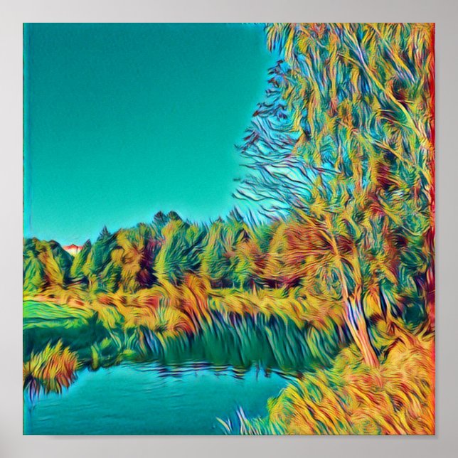 Póster de paisaje campestre amarillo verde (Frente)