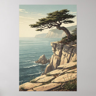 Póster de paisaje de acantilado costero de ciprés