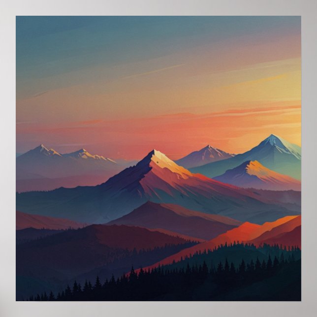 Póster de paisaje de acuarela de montaña (Frente)