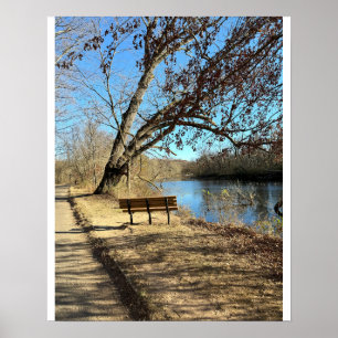 Póster de paisaje de agua de banco de parque de ot