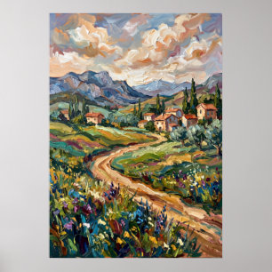 Póster de paisaje de flores silvestres del pueblo