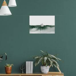 Póster de paisaje de loto en acuarela verde