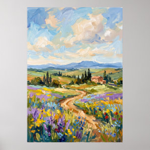 Póster de paisaje del camino de flores silvestres