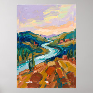 Póster de paisaje del valle del río colorido