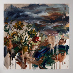 Póster de paisaje floral abstracto tormentoso